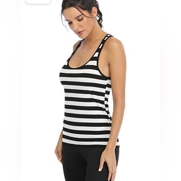 Workout Athletic Tank Tops for Women Pack, Black/White Striped, Small - Picture 3 of 4